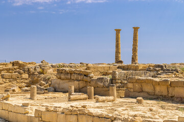 Fototapeta premium Ancient Roman ruins with columns standing in Uncastillo, Aragon