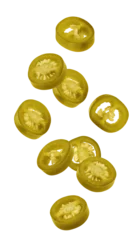 Fototapete Zu Essen Falling Jalapeno Pepper slice, isolated, full depth of field  © grey