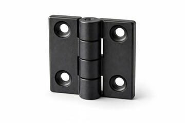 Obraz premium Closeup Of White Background Hinge. Isolated Black Metal Hinge On Plain Surface. Highresolution Photograph Showcasing Black Metal Hinge With Precise Edges And Matte Finish