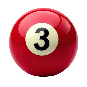 A single red pool ball with the number 3 marked on it