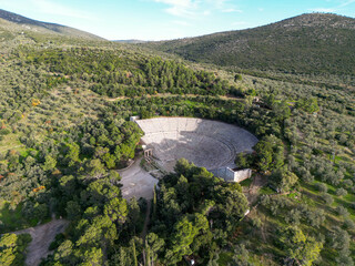 Aerial view of the Ancient Theatre of Epidaurus in Greece, a world heritage site