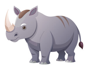 Obraz premium Cartoon Rhinoceros Illustration on White Background
