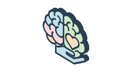 Colorful brain illustration on laptop symbolizing creativity and technology. © Leomord
