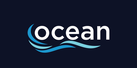 word mark text ocean logo design, wave sea surfing graphic icon concept	