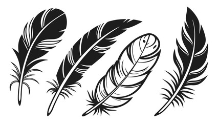 Obraz premium Collection of elegant feather illustrations - in trendy line style, line icons set, media, website, blog, content, web icon set, Vector illustration