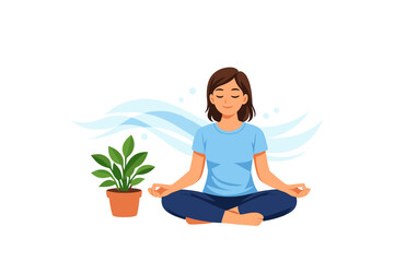 Person meditates on a mat with a plant nearby during a peaceful indoor session focusing on relaxation and mindfulness without distractions
