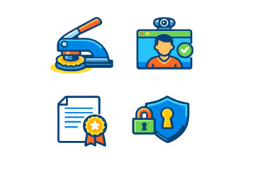 Obraz premium Tools and symbols representing quality assurance, verification, and security in various fields without any specific context or location