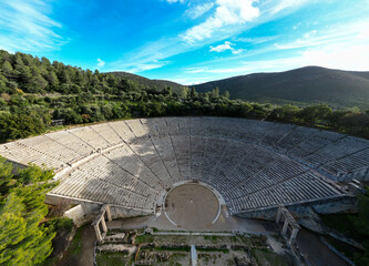 Aerial view of the Ancient Theatre of Epidaurus in Greece, a world heritage site