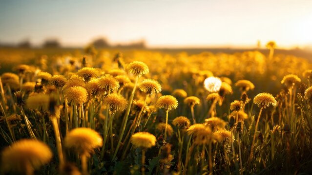 Dandelions in golden sunlight