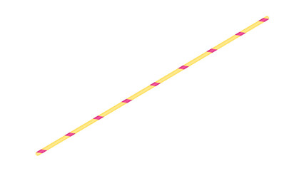 Fototapeta premium Yellow and pink striped drinking straw at an angle, isolated on white for party or summer drinks