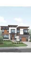 Modern two story house exterior design.