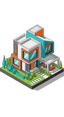 Fototapeta premium Modern 3D house with garden.