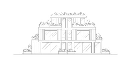 Obraz premium Duplex House Line Art Vector Illustration | Modern Residential Building Outline | Architectural Home Design