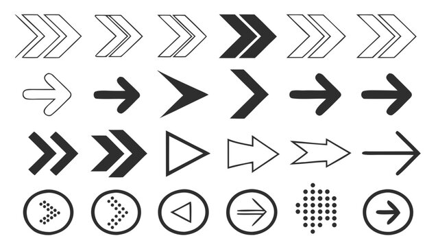 Collection of various arrow and directional symbols - in trendy line style, line icons set, media, website, blog, content, web icon set, Vector illustration