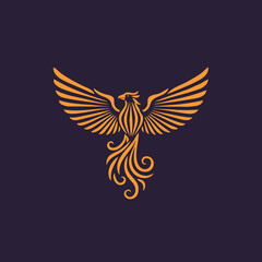 Fototapeta premium Rising Phoenix Fire Bird Minimalist Vector Line Illustration