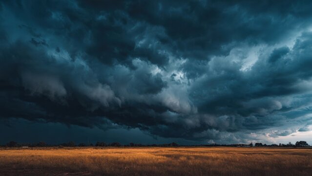 Dramatic storm clouds over golden field