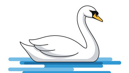 Obraz premium Graceful White Swan Swimming on Blue Water Vector Illustration