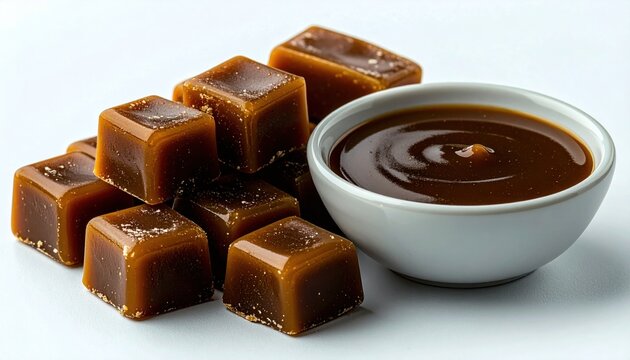 Delicious Caramel Candies and Sauce - A Sweet Treat.