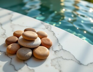 Imagine an enchanting, surreal scene viewed from a low angle, above perspective that challenges perception, At the top of the position, a meticulously arranged cluster of smooth