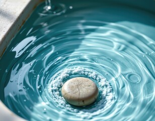 A serene, dreamlike spa scene viewed from a whimsical worm's eye perspective, as if looking down from a gentle, floating vantage point