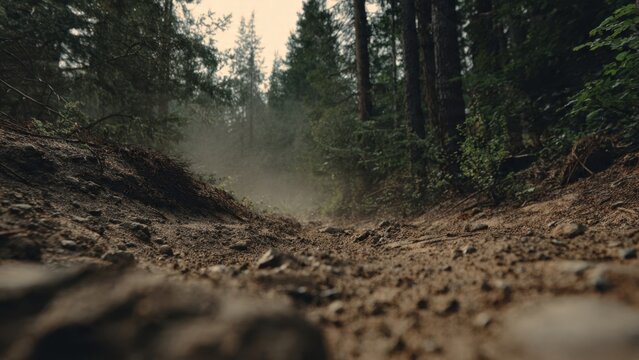 Low angle shot of a dirt path in a forest