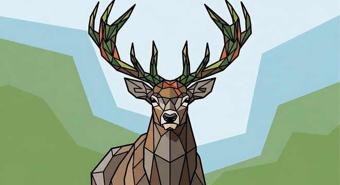 Low Poly Deer Illustration with Antlers.