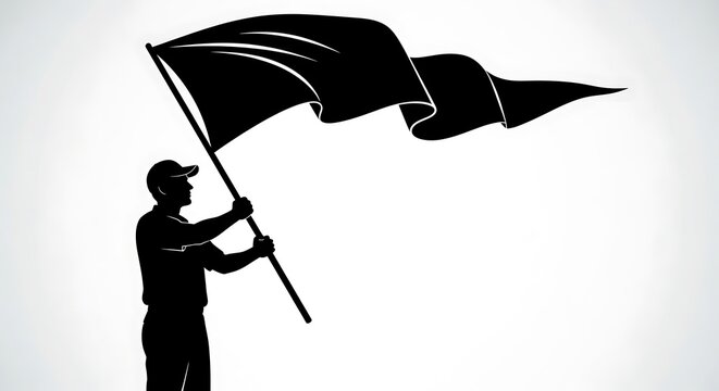 Man Holding Black Flag Silhouette.