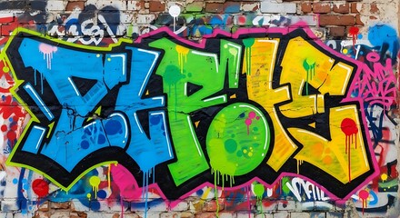 Obraz premium Dynamic Graffiti Tag on Weathered Brick Wall urban
