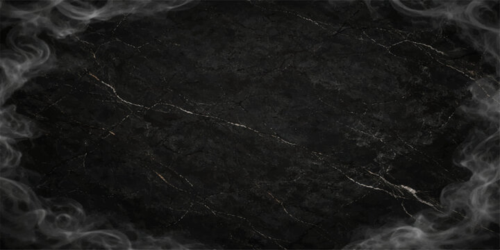 Dark grunge texture with a macro pattern of smoke on a black background creates an old stone and grey fabric backdrop for a textured wallpaper design