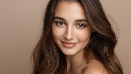 Fototapeta premium Image of a lovely young girl with long brown hair