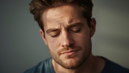 Fototapeta premium Individual showing signs of a headache or contemplating meditation