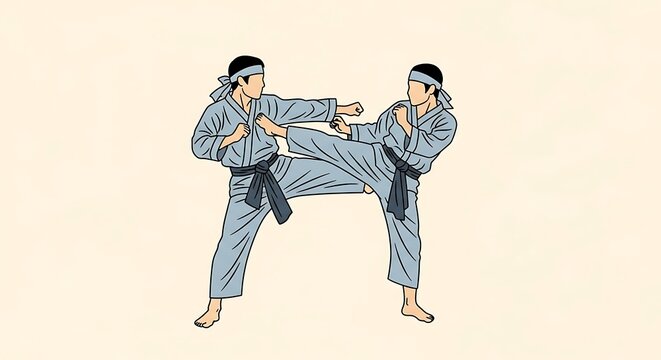 Martial Arts Illustration of Two Men Fighting.