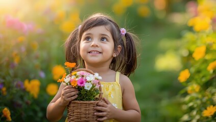 Naklejka premium Small adorable girl and her happy morning