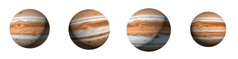 Set and collection of Jupiter planet models and realistic 3D renderings in various rotations isolated on white transparent PNG background © fixa