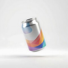 Fototapeta premium Modern floating beverage can mockup with colorful geometric abstract design