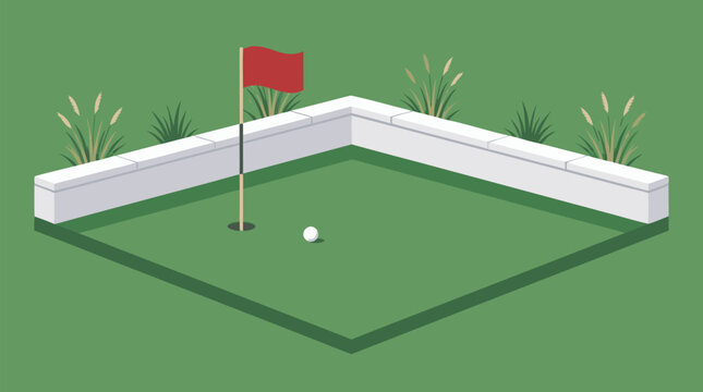 Mini Golf Putting Green with Flag and Ball.
