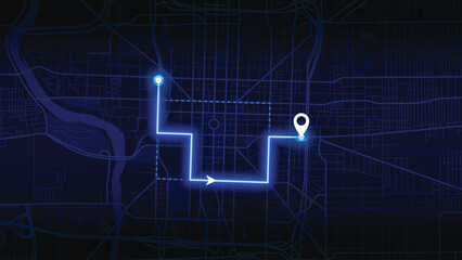 Blue Neon City Map Route Navigation Vector EPS