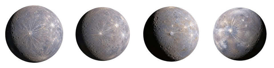 Set Collection of Mercury Planet, High Resolution 3D Rendered Spheres with Ultra Realistic Surface Texture, Detailed Solar System Planet Illustration Isolated on White Transparent PNG Background