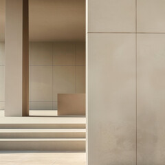 Minimal beige architectural interior with geometric walls and clean composition