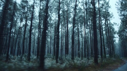 Obraz premium Dark Forest with Tall Trees