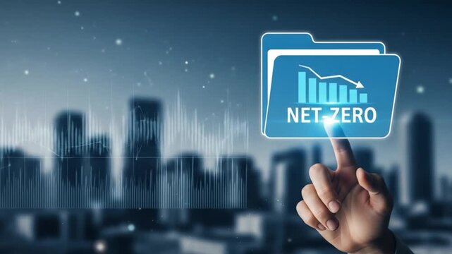 Businessman achieving net zero emissions with digital graph