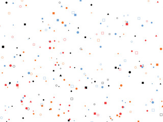 Fototapeta premium Playful scattering of colorful geometric shapes against a clean white background