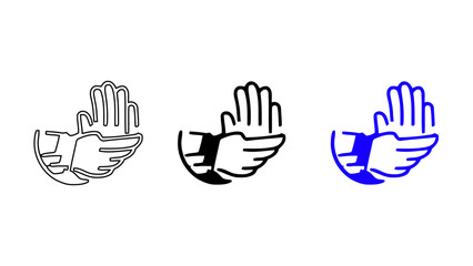Obraz premium Human hand holding another hand icon in outline, solid black, and blue styles for care and support.