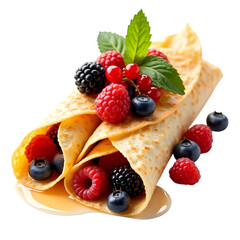 Fresh Berry Filled Rolled Crepes Isolated on Transparent Background PNG for Gourmet Dessert, Bakery, Cafe, and Food Advertising Design