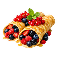 Fresh Berry Filled Rolled Crepes Isolated on Transparent Background PNG for Gourmet Dessert, Bakery, Cafe, and Food Advertising Design