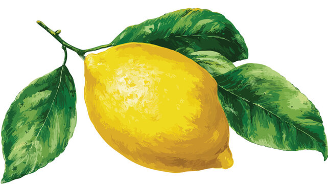 Fresh Lemon with Green Leaves and a Single Leaf Vector Illustration