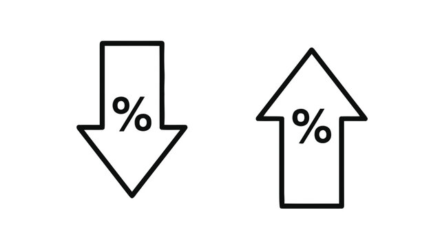 Vector illustration of percentage increase and decrease arrows, financial growth and decline symbols on transparent background