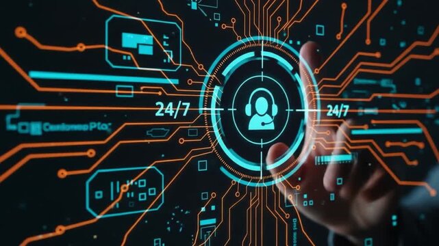Modern customer support interface with 24/7 availability on digital circuit board