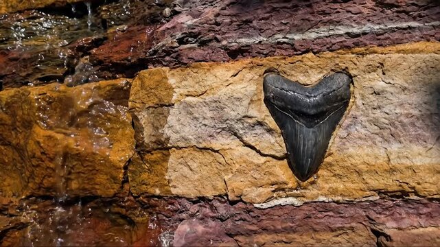 Ancient Shark Tooth Fossil Embedded in Rock