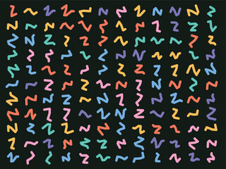 Obraz premium Playful abstract pattern of colorful zig-zag shapes on a dark background.